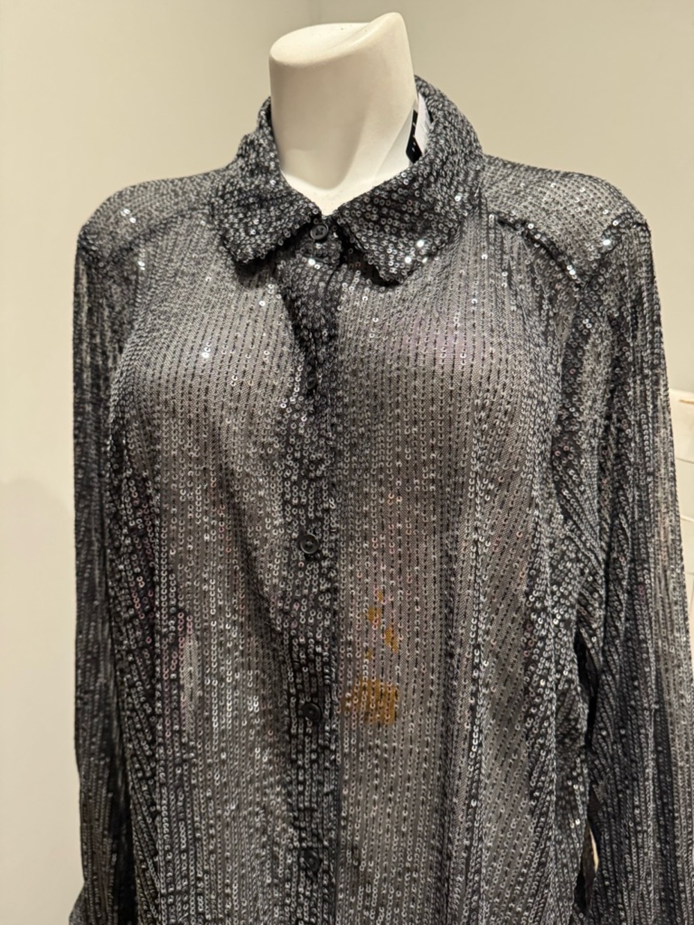 Black Sequin Ling sleeve, Buttoned Knit Top size 5x